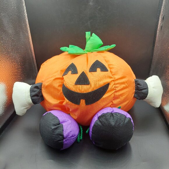 Vintage 1994 Gibson Greetings Nylon Parachute Halloween Pumpkin 11" Plush - Picture 1 of 6